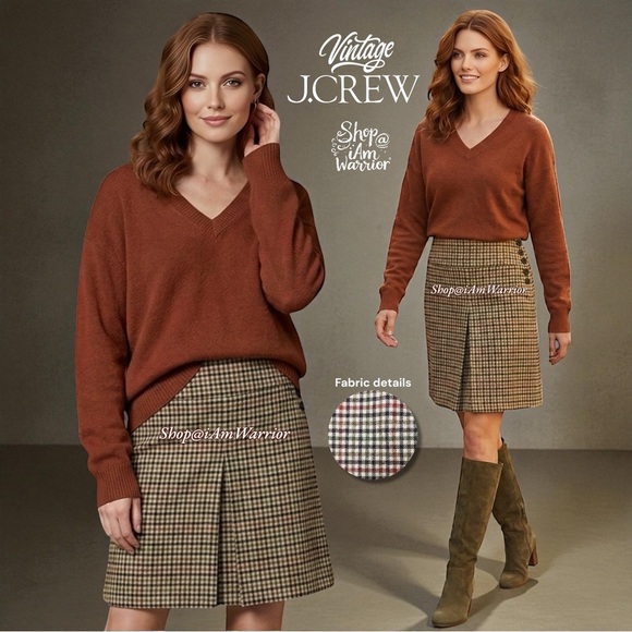 J.Crew Vintage Glen Plaid Side Button Wool A-Line Skirt *shop@iamwarrior
